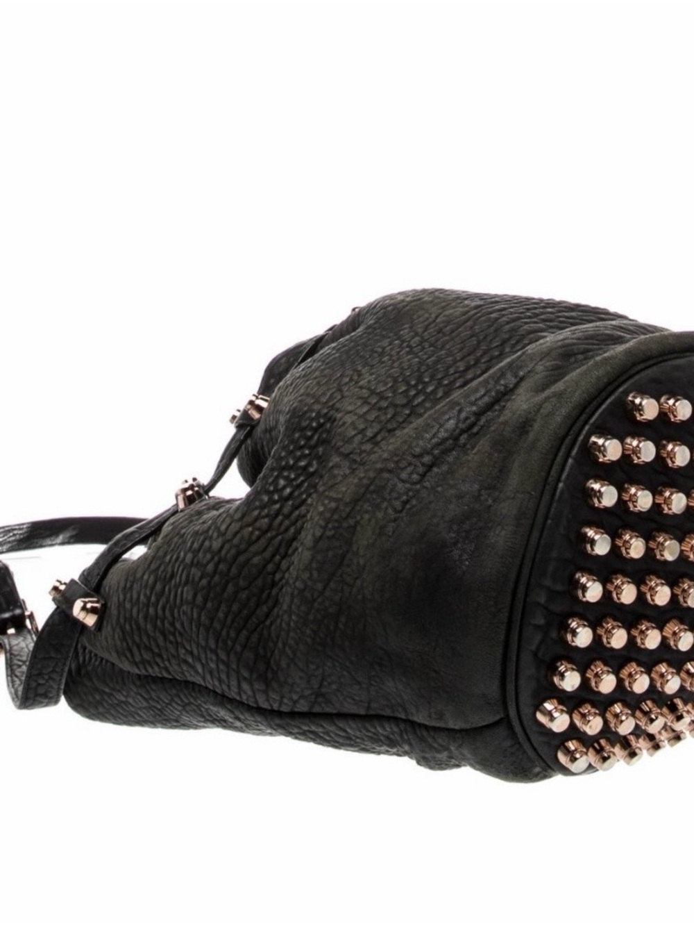 Alexander Wang Black Studded Leather Shoulder Bag with Rose Gold Accents